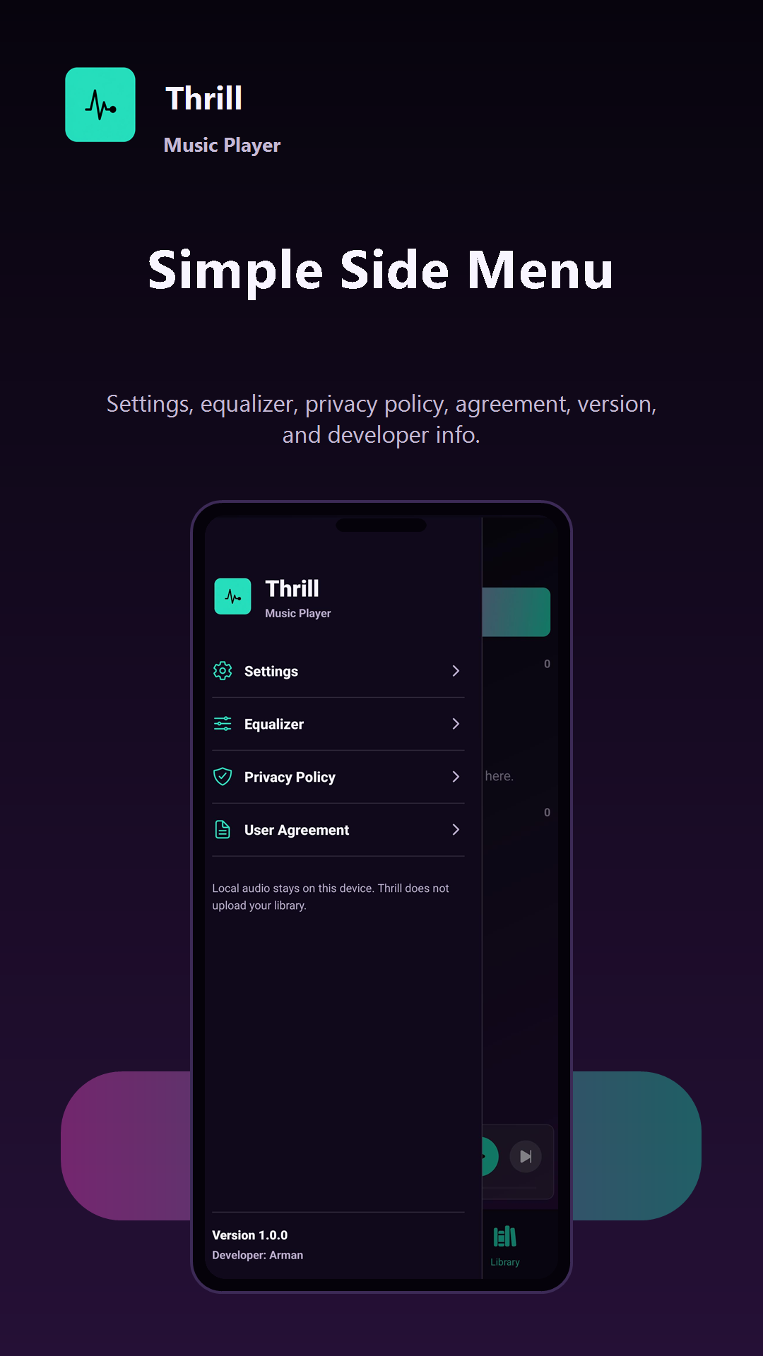 Thrill app menu screen