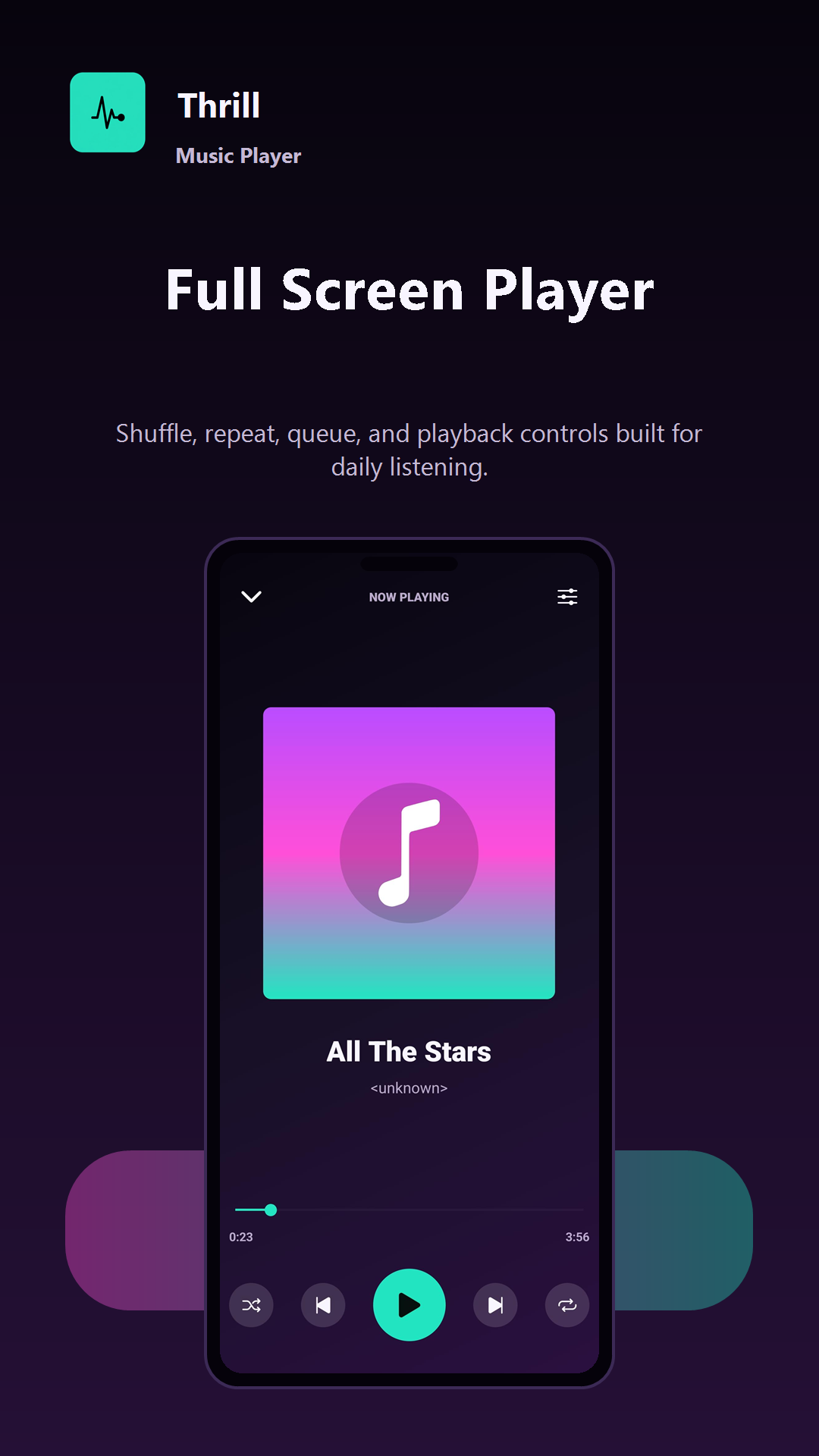Thrill full screen player with playback controls
